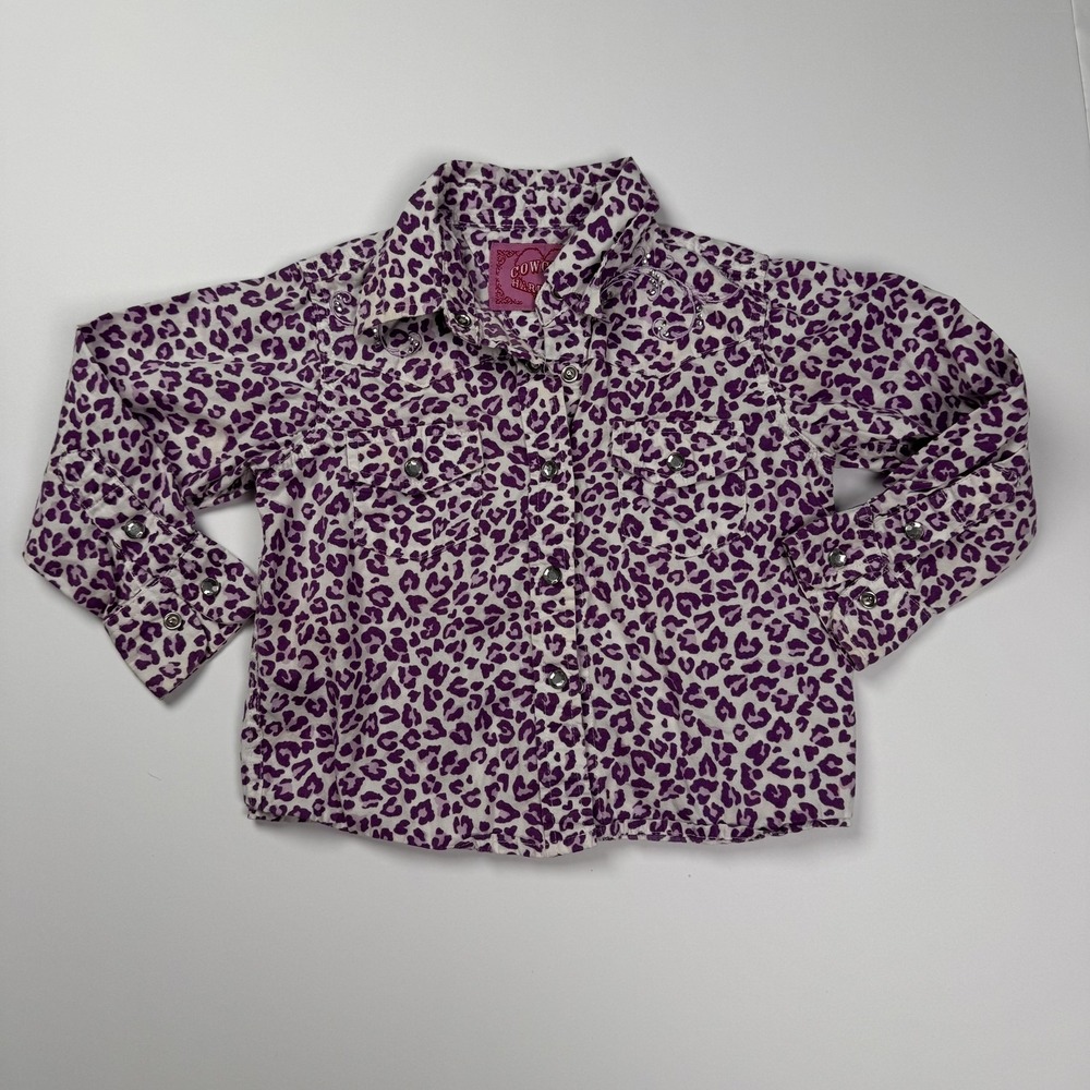 Cowgirl Hardware Shirt Girls 18M Purple Leopard Western Snap Long Sleeve Top